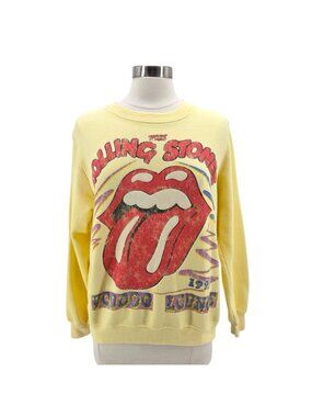 The Rolling Stones Womens Large Sweatshirt Voodoo Lounge Graphic Yellow Crewneck
